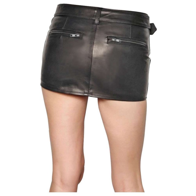 Women Gothic High Waist Mini Skirt Genuine Lambskin Fashion Leather Club Short